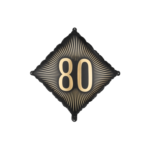 Černý fóliový balónek 80 se zlatým nápisem, 46 × 46 cm